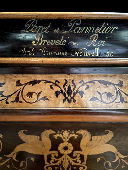 PORET AND PANNETIER, French billiard table in the Louis-Philippe style with rich marquetry decoration, resting on six gilt bronze lion's feet PORET AND PANNETIER, French billiard table in the Louis-Philippe style with rich marquetry decoration, resting on six gilt bronze lion's feet-2