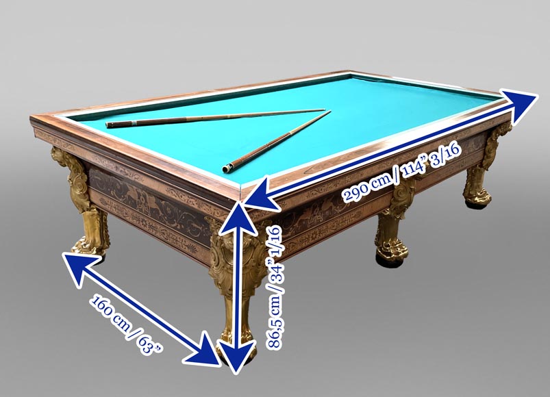 PORET AND PANNETIER, French billiard table in the Louis-Philippe style with rich marquetry decoration, resting on six gilt bronze lion's feet PORET AND PANNETIER, French billiard table in the Louis-Philippe style with rich marquetry decoration, resting on six gilt bronze lion's feet-10