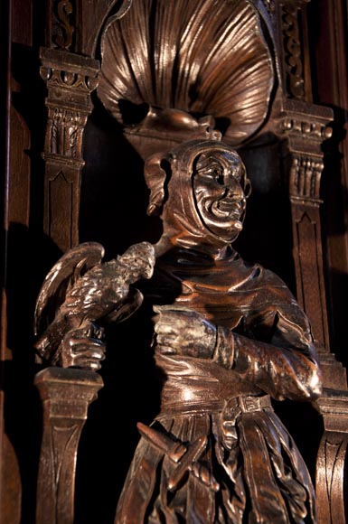 Large Neo-Troubadour buffet made out of carved walnut with bronze low-reliefs signed by Ferdinand Barbedienne Large Neo-Troubadour buffet made out of carved walnut with bronze low-reliefs signed by Ferdinand Barbedienne-3