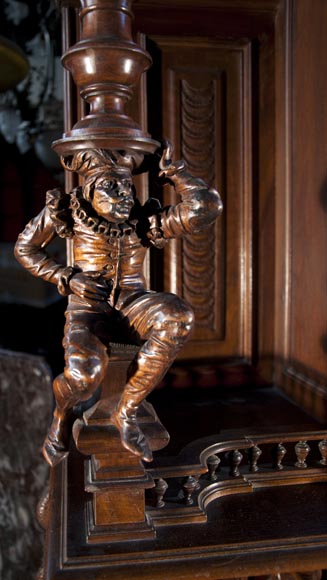 Large Neo-Troubadour buffet made out of carved walnut with bronze low-reliefs signed by Ferdinand Barbedienne Large Neo-Troubadour buffet made out of carved walnut with bronze low-reliefs signed by Ferdinand Barbedienne-4