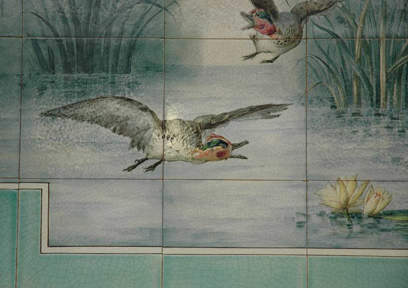 Antique walnut mantel with ceramic from the 19th century Antique walnut mantel with ceramic from the 19th century-2