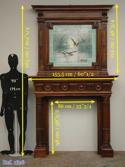 Antique walnut mantel with ceramic from the 19th century Antique walnut mantel with ceramic from the 19th century-6