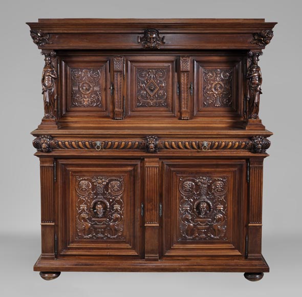 Antique Neo-Renaissance style dining room made out of carved walnut with grotesques and fantastics animals decor Antique Neo-Renaissance style dining room made out of carved walnut with grotesques and fantastics animals decor-1