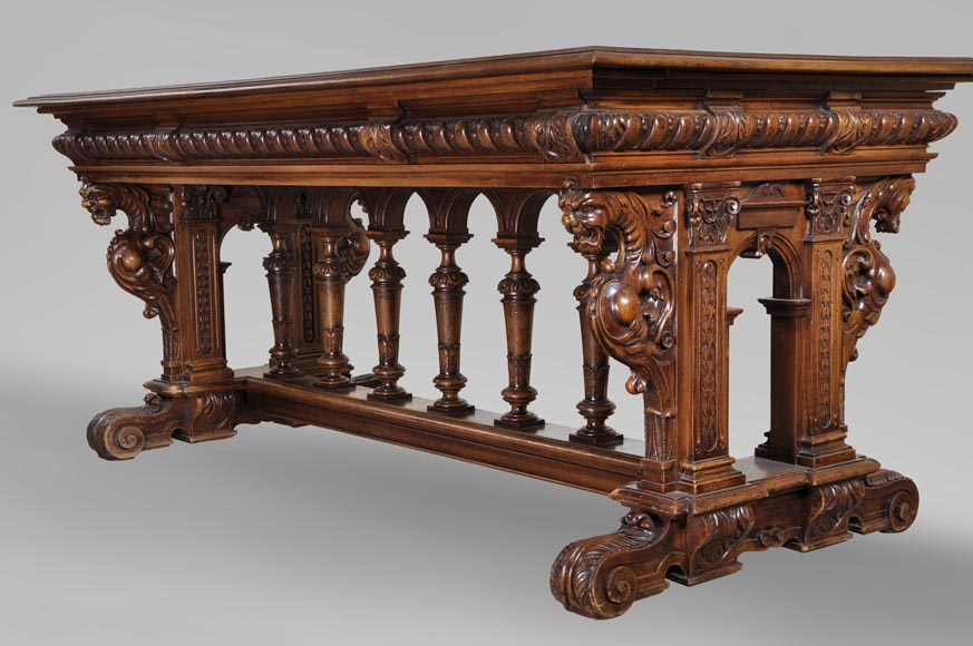 Antique Neo-Renaissance style dining room made out of carved walnut with grotesques and fantastics animals decor Antique Neo-Renaissance style dining room made out of carved walnut with grotesques and fantastics animals decor-8