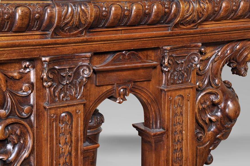 Antique Neo-Renaissance style dining room made out of carved walnut with grotesques and fantastics animals decor Antique Neo-Renaissance style dining room made out of carved walnut with grotesques and fantastics animals decor-10