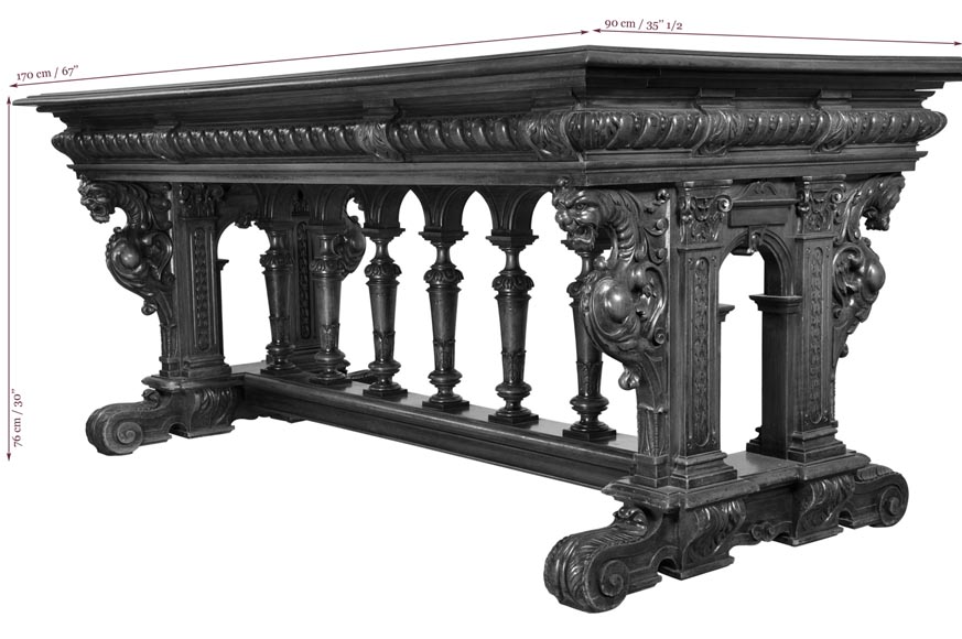 Antique Neo-Renaissance style dining room made out of carved walnut with grotesques and fantastics animals decor Antique Neo-Renaissance style dining room made out of carved walnut with grotesques and fantastics animals decor-17
