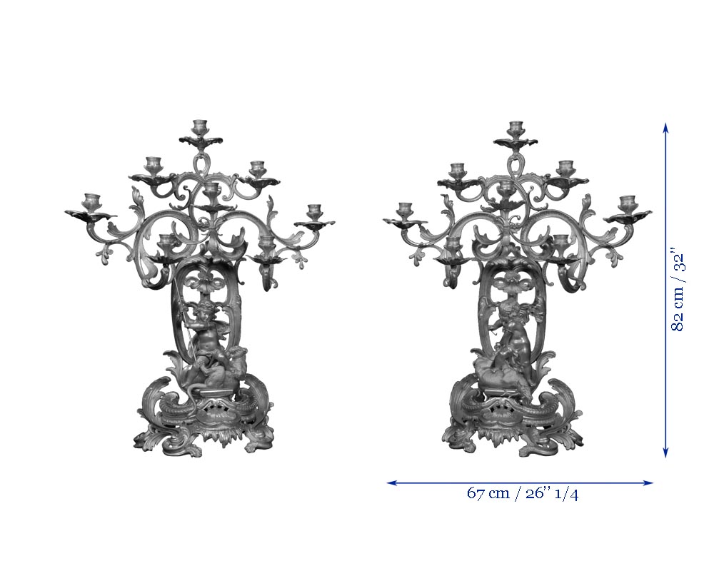 Henri HOUDEBINE and DEMAY « Cherubs on the hunt » Pair of candelabras presented  at the Universal Exhibition of 1855 Henri HOUDEBINE and DEMAY « Cherubs on the hunt » Pair of candelabras presented  at the Universal Exhibition of 1855-7