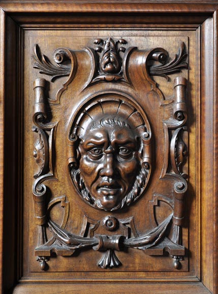 Large antique Neo-Gothic style carved walnut dresser with Satyrs decor Large antique Neo-Gothic style carved walnut dresser with Satyrs decor-2