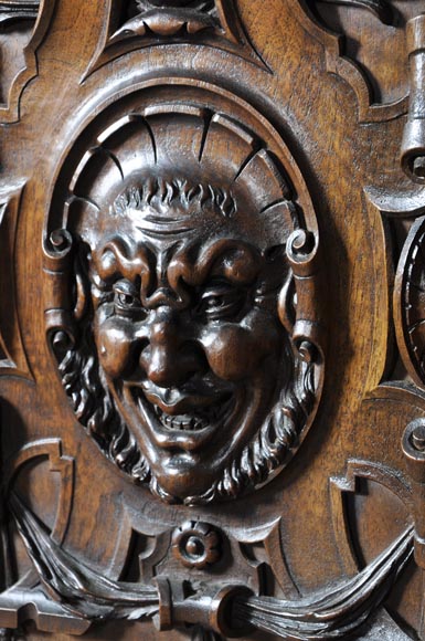 Large antique Neo-Gothic style carved walnut dresser with Satyrs decor Large antique Neo-Gothic style carved walnut dresser with Satyrs decor-3