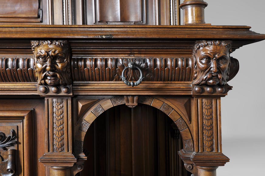 Large antique Neo-Gothic style carved walnut dresser with Satyrs decor Large antique Neo-Gothic style carved walnut dresser with Satyrs decor-4