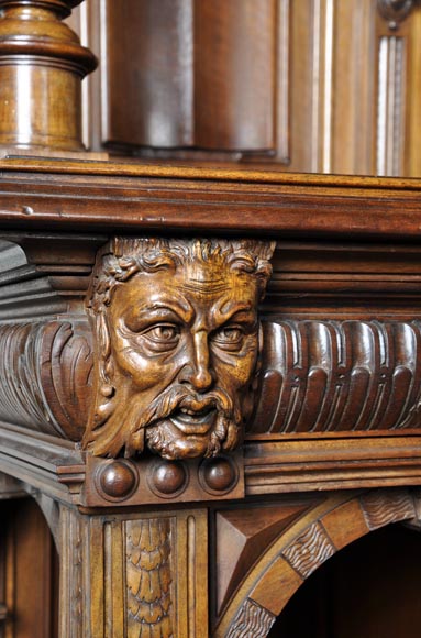 Large antique Neo-Gothic style carved walnut dresser with Satyrs decor Large antique Neo-Gothic style carved walnut dresser with Satyrs decor-5