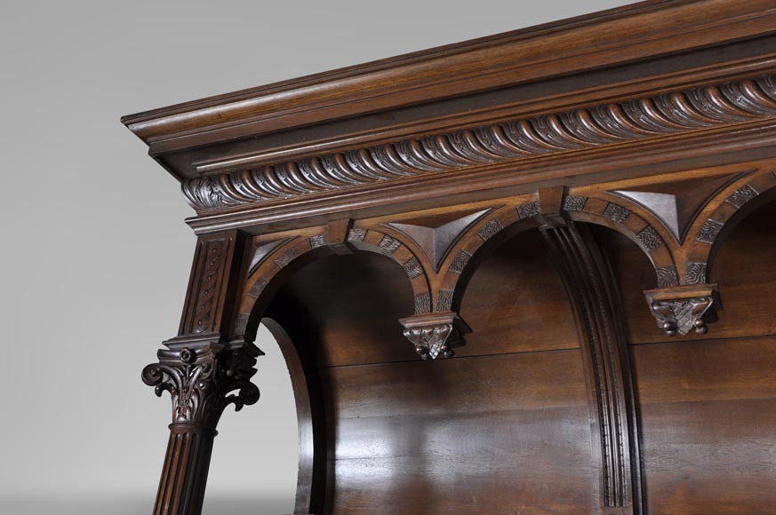 Large antique Neo-Gothic style carved walnut dresser with Satyrs decor Large antique Neo-Gothic style carved walnut dresser with Satyrs decor-7