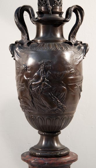 Ferdinand BARBEDIENNE - Pair of Neo-Classic bronze lamps after a model by Clodion Ferdinand BARBEDIENNE - Pair of Neo-Classic bronze lamps after a model by Clodion-2