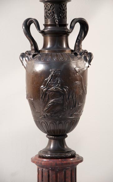 Ferdinand BARBEDIENNE - Pair of Neo-Classic bronze lamps after a model by Clodion Ferdinand BARBEDIENNE - Pair of Neo-Classic bronze lamps after a model by Clodion-5