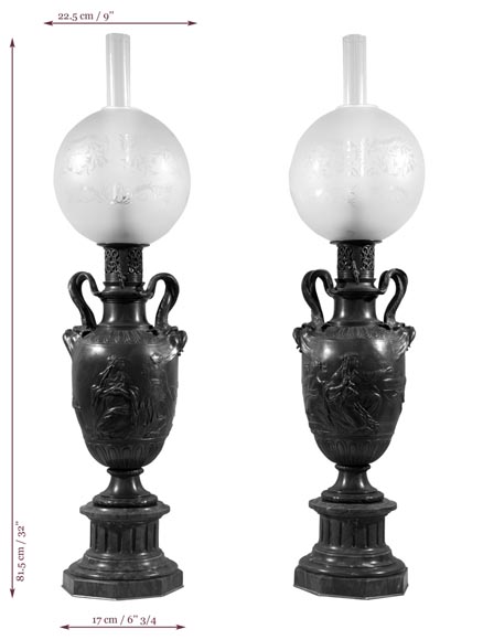 Ferdinand BARBEDIENNE - Pair of Neo-Classic bronze lamps after a model by Clodion-11