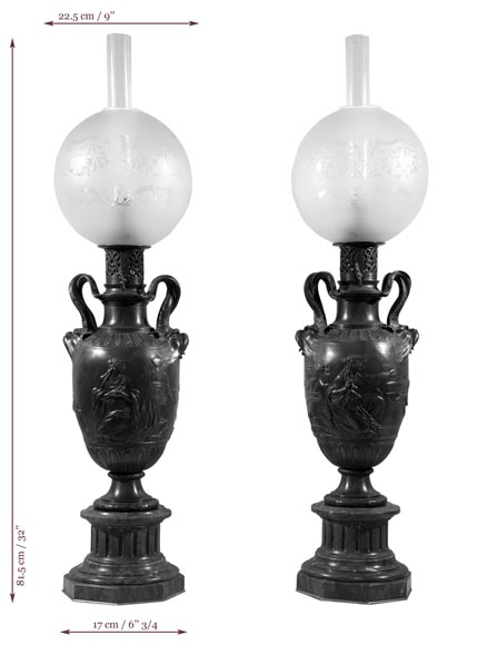 Ferdinand BARBEDIENNE - Pair of Neo-Classic bronze lamps after a model by Clodion Ferdinand BARBEDIENNE - Pair of Neo-Classic bronze lamps after a model by Clodion-11