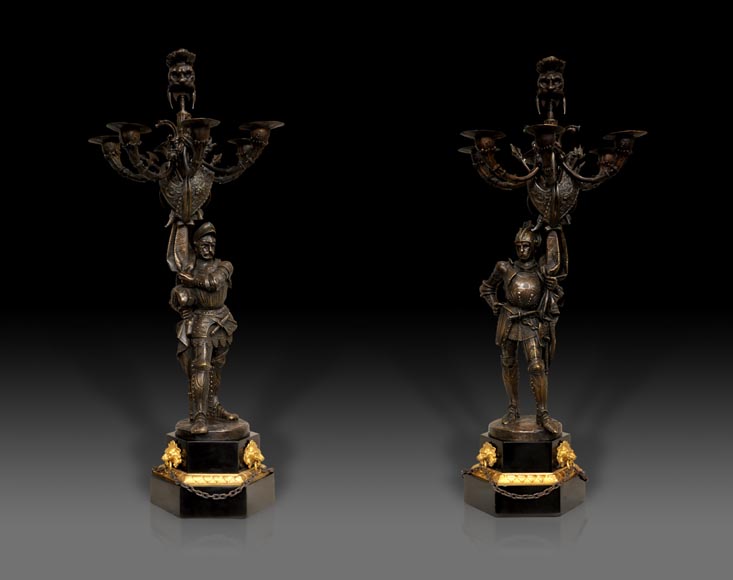 Jean-François GECHTER (1796-1844) - Pair of candlesticks with warriors Jean-François GECHTER (1796-1844) - Pair of candlesticks with warriors-0