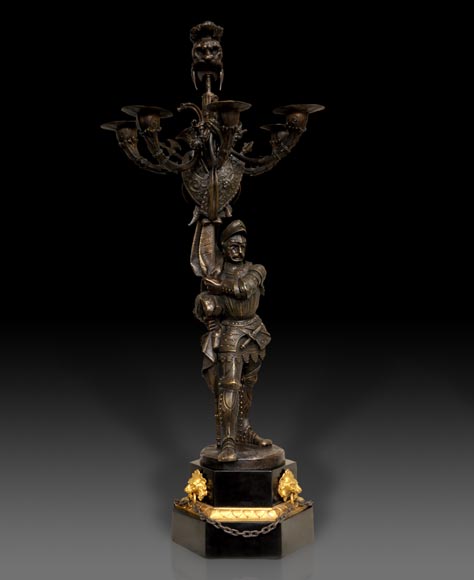 Jean-François GECHTER (1796-1844) - Pair of candlesticks with warriors Jean-François GECHTER (1796-1844) - Pair of candlesticks with warriors-1