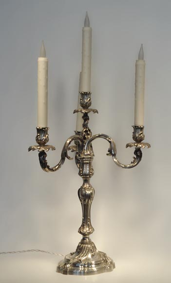 Exceptional pair of Louis XV Style Silver Candlesticks by BOIN TABURET Manufacture Exceptional pair of Louis XV Style Silver Candlesticks by BOIN TABURET Manufacture-1