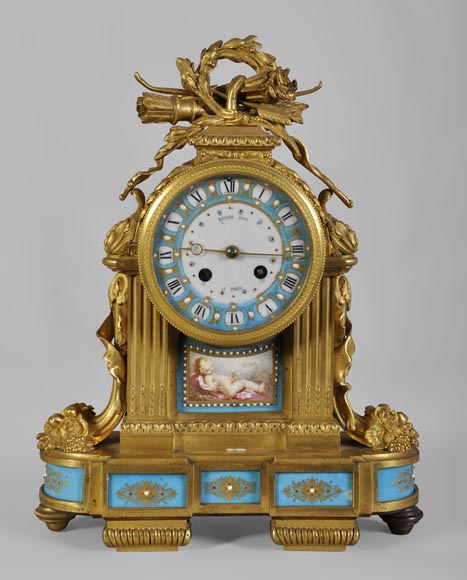 RAINGO FRÈRES (Paris, 1813), Clock with "bleu céleste" porcelain plate, Louis XVI style RAINGO FRÈRES (Paris, 1813), Clock with "bleu céleste" porcelain plate, Louis XVI style-0