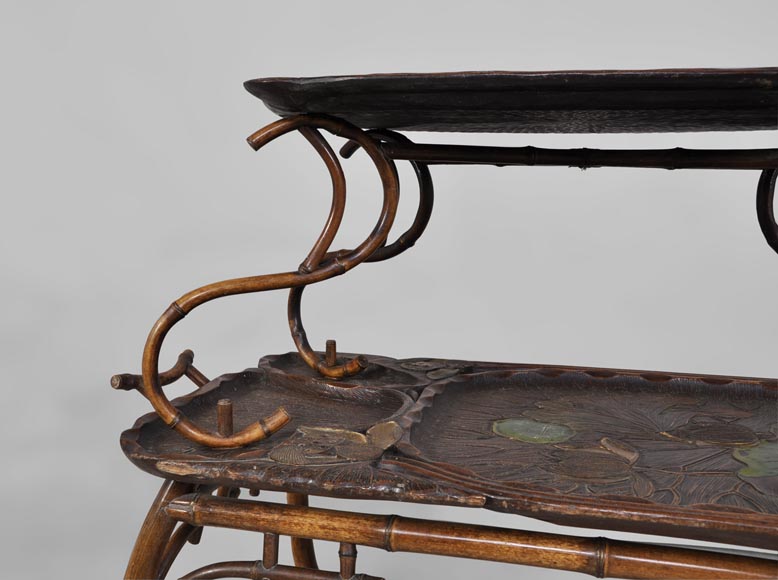 DAÏ NIPPON - Japanese style bamboo tea table with engraved and lacquered decor DAÏ NIPPON - Japanese style bamboo tea table with engraved and lacquered decor-2