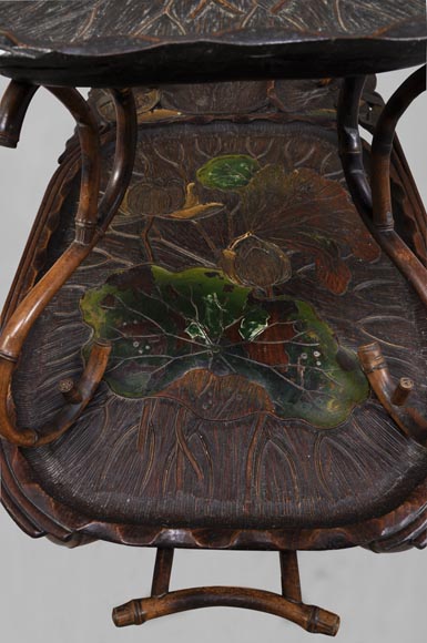 DAÏ NIPPON - Japanese style bamboo tea table with engraved and lacquered decor DAÏ NIPPON - Japanese style bamboo tea table with engraved and lacquered decor-4