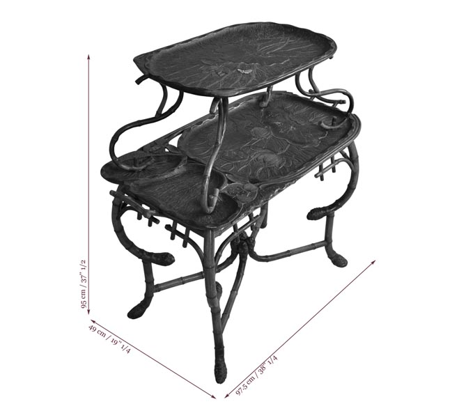 DAÏ NIPPON - Japanese style bamboo tea table with engraved and lacquered decor DAÏ NIPPON - Japanese style bamboo tea table with engraved and lacquered decor-10