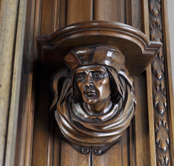 BELLANGER, cabinetmaker - Neo-Renaissance style display cabinet made out of carved walnut with chimeras decor BELLANGER, cabinetmaker - Neo-Renaissance style display cabinet made out of carved walnut with chimeras decor-5