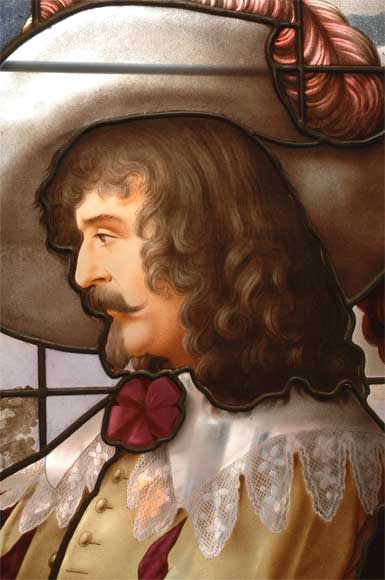 Antique stained glass window signed  Antique stained glass window signed