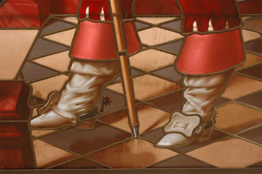 Antique stained glass window signed  Antique stained glass window signed