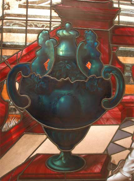 Antique stained glass window signed  Antique stained glass window signed