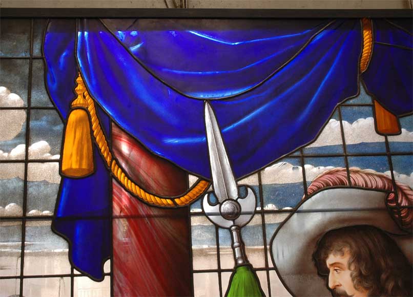 Antique stained glass window signed  Antique stained glass window signed