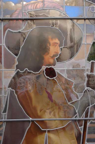 Antique stained glass window signed  Antique stained glass window signed