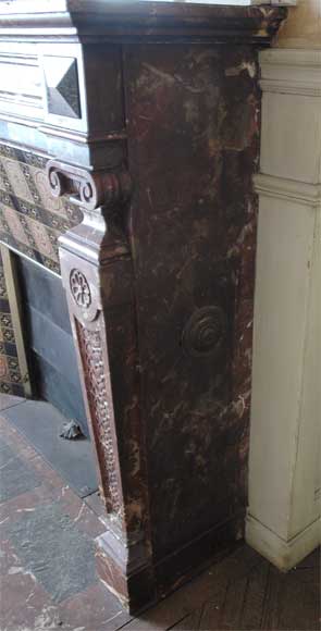 Antique Napoléon III style mantel in Rouge du Nord marble Antique Napoléon III style mantel in Rouge du Nord marble-4