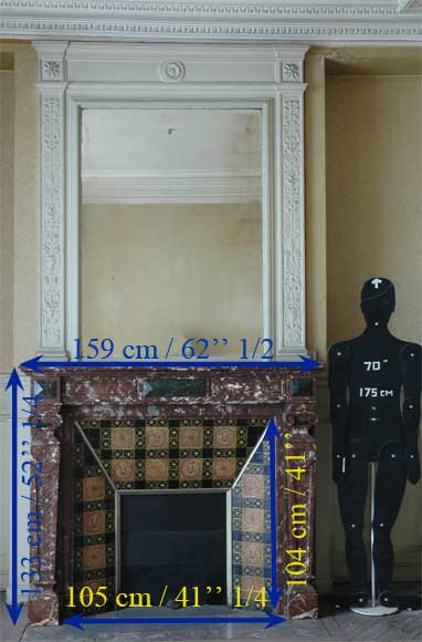 Antique Napoléon III style mantel in Rouge du Nord marble Antique Napoléon III style mantel in Rouge du Nord marble-10