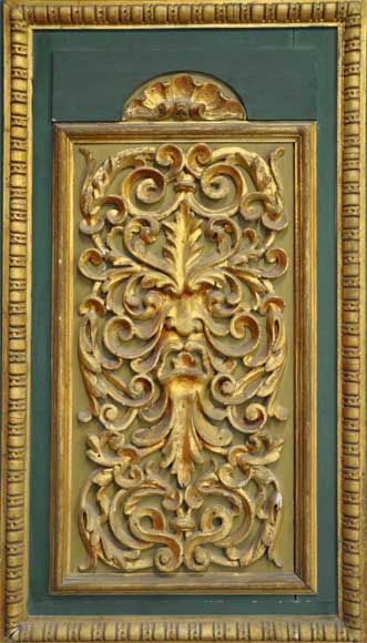 Pair of green doors with a gilded wooden decoration-1