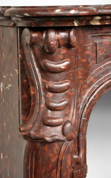 Antique Louis XV style fireplace in Red Griotte marble Antique Louis XV style fireplace in Red Griotte marble-3
