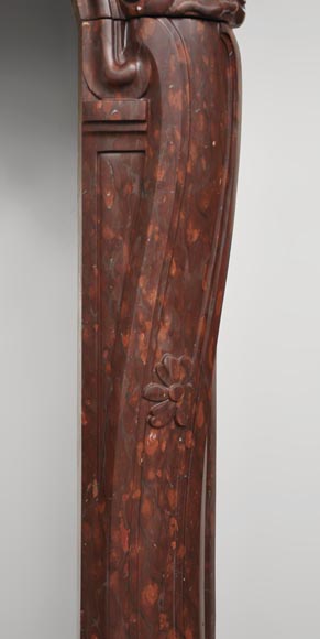 Antique Louis XV style fireplace in Red Griotte marble Antique Louis XV style fireplace in Red Griotte marble-7