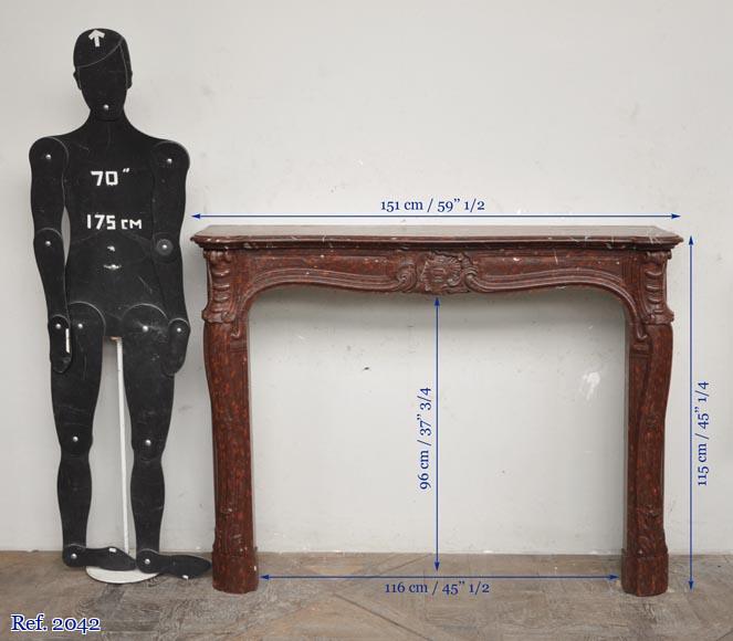 Antique Louis XV style fireplace in Red Griotte marble Antique Louis XV style fireplace in Red Griotte marble-9