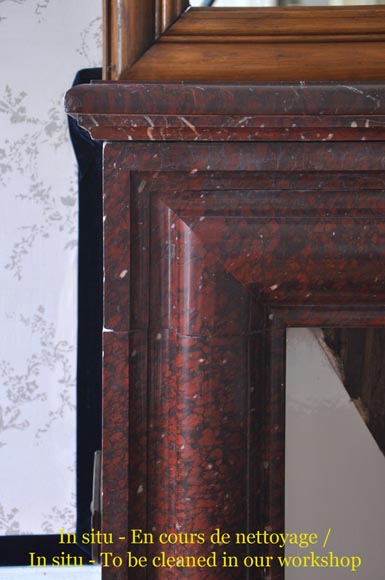 Antique Louis XIV style fireplace made out of Griotte Red marble Antique Louis XIV style fireplace made out of Griotte Red marble-3