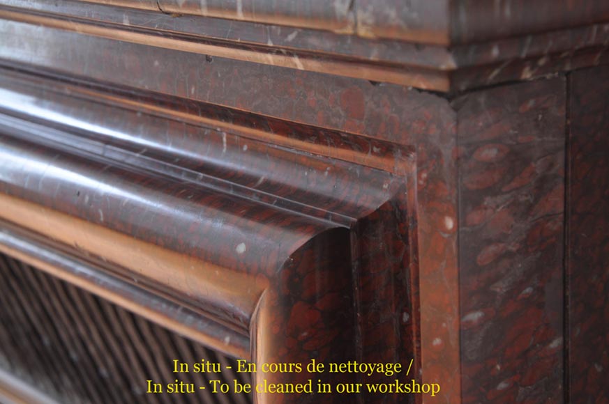 Antique Louis XIV style fireplace made out of Griotte Red marble Antique Louis XIV style fireplace made out of Griotte Red marble-7