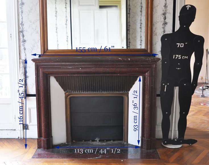 Antique Louis XIV style fireplace made out of Griotte Red marble Antique Louis XIV style fireplace made out of Griotte Red marble-9