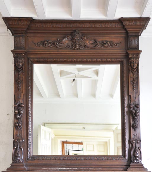 Antique walnut fireplace with Satyr mask Antique walnut fireplace with Satyr mask-1