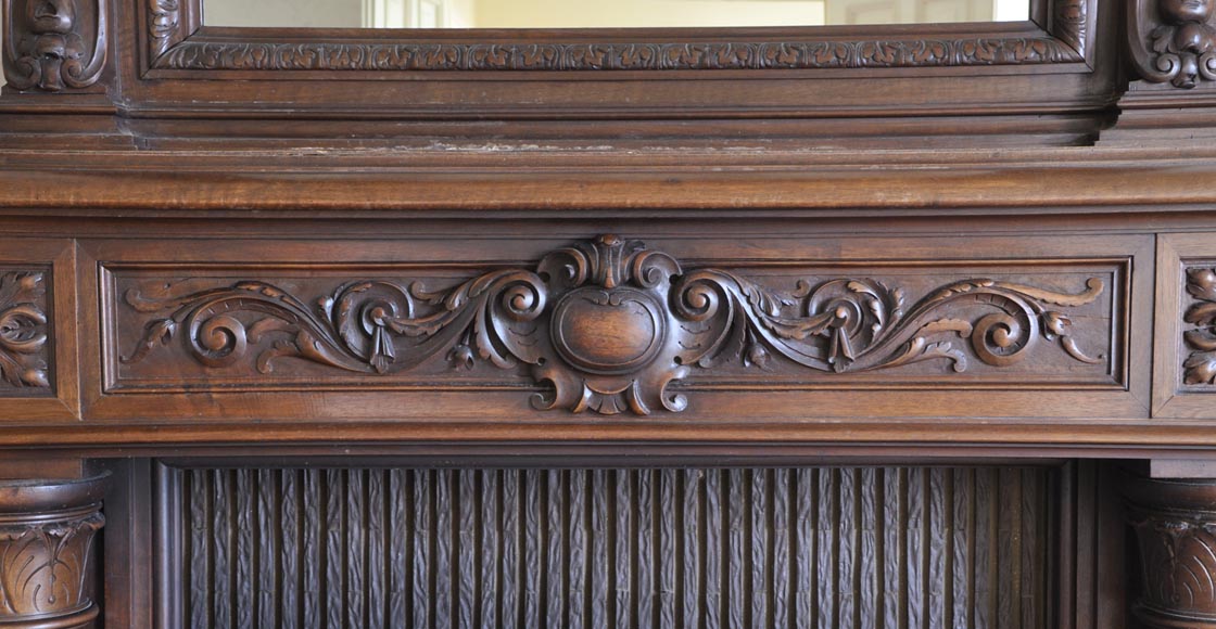 Antique walnut fireplace with Satyr mask-5