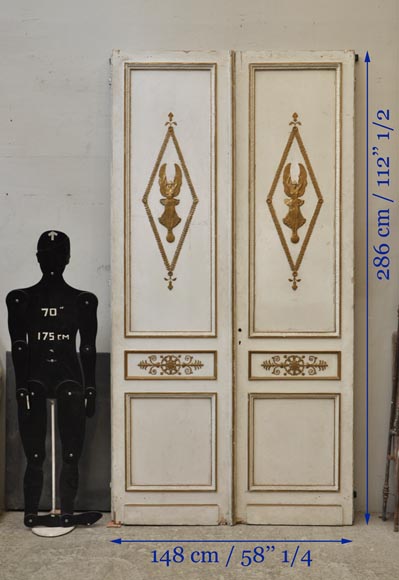 Antique oak double door painted, gilded and decorated with Winged Victories and mirrors-10