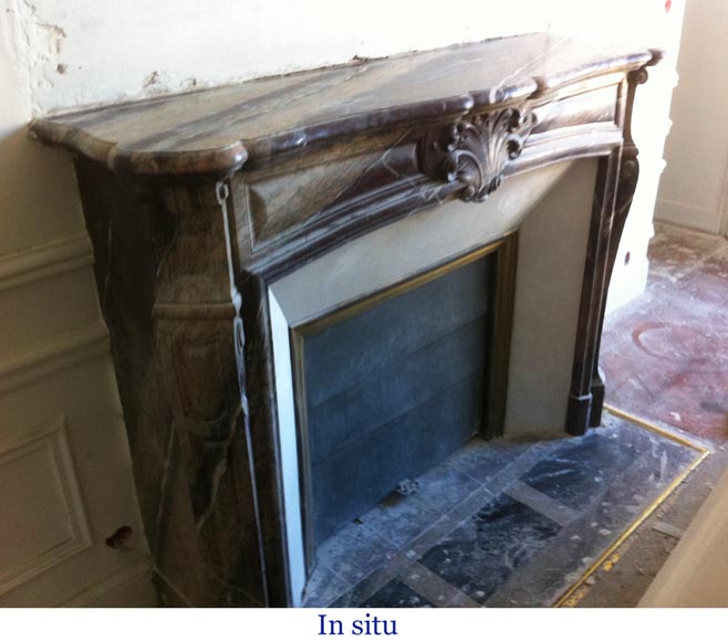 Antique Louis XV style fireplace made out of Campan Rubané marble Antique Louis XV style fireplace made out of Campan Rubané marble-8