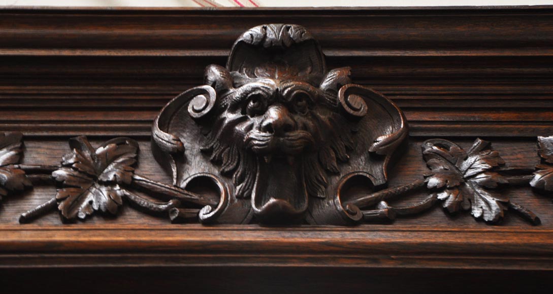 Large oak wood Louis XIII style fireplace with trumeau mirror Large oak wood Louis XIII style fireplace with trumeau mirror-3