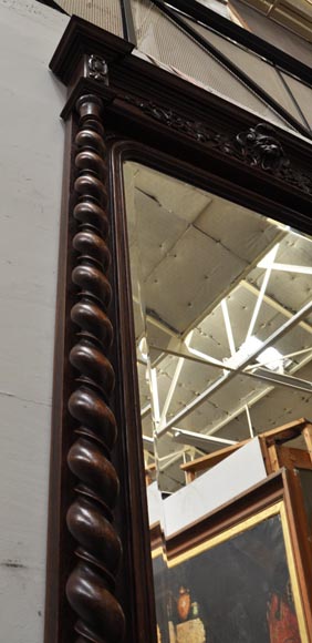 Large oak wood Louis XIII style fireplace with trumeau mirror Large oak wood Louis XIII style fireplace with trumeau mirror-5