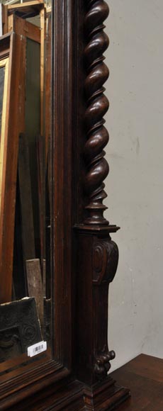 Large oak wood Louis XIII style fireplace with trumeau mirror Large oak wood Louis XIII style fireplace with trumeau mirror-7