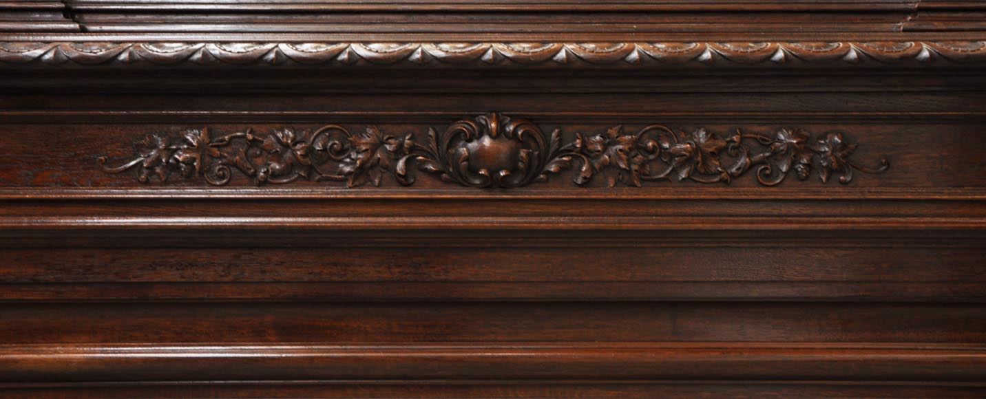 Large oak wood Louis XIII style fireplace with trumeau mirror Large oak wood Louis XIII style fireplace with trumeau mirror-9